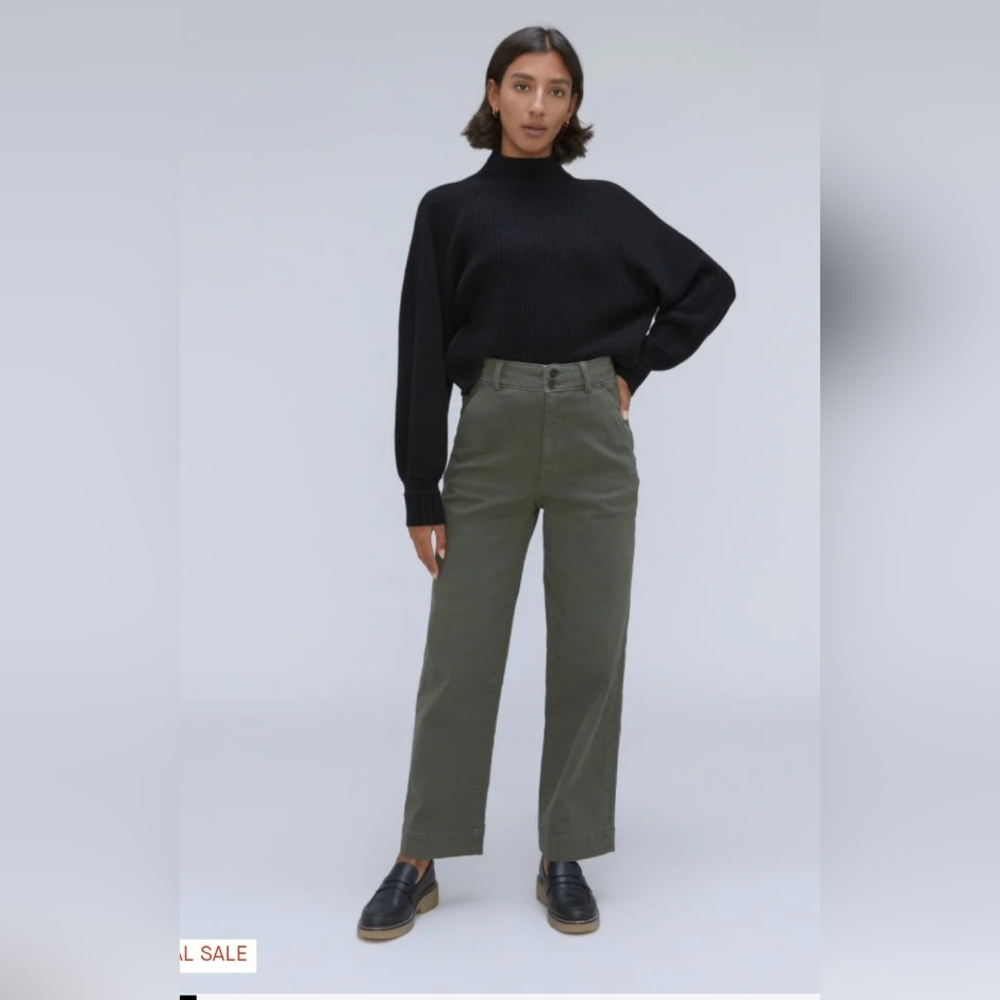 Everlane Organic Cotton Wide-Leg High-Rise Pants in Olive